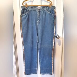 Cervelle Vintage Orange Print Side Trim & Roll Cuff Denim Jeans Woman's 20W